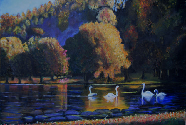 los cisnes Óleo Lienzo Paisaje