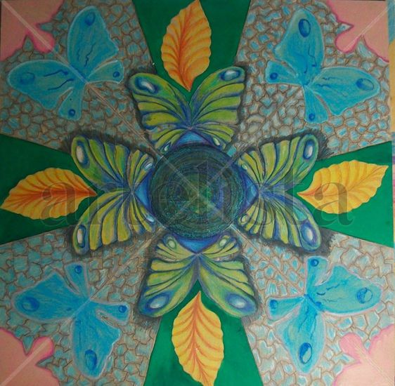 MANDALA - las mariposas se opacan Media Mixta Tabla Otros