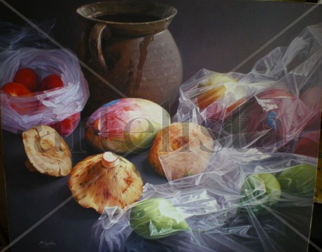 plasticos,fruta,barro Oil Canvas Still Life Paintings