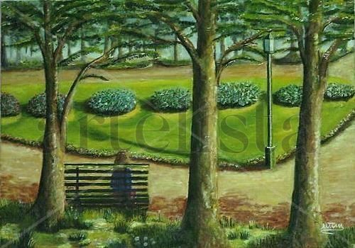 Banco del parque Oil Canvas Landscaping