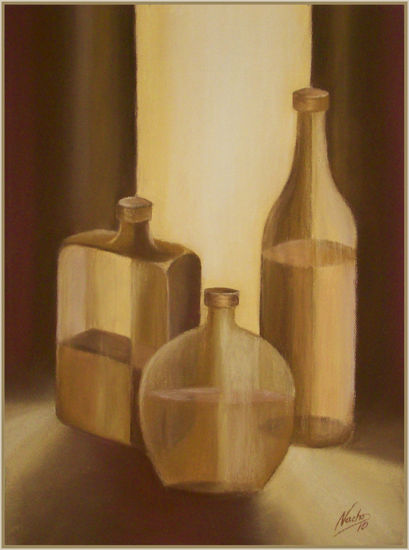 Trio de vidrio Pastel Textile Still Life Paintings