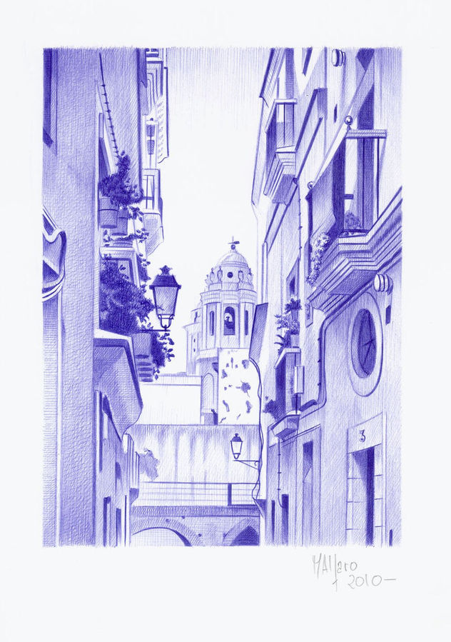 Dibujo a bolígrafo BIC "Calle Santa María"