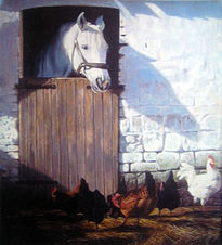 Caballo y gallinas