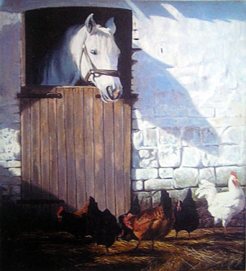 Caballo y gallinas Oil Canvas