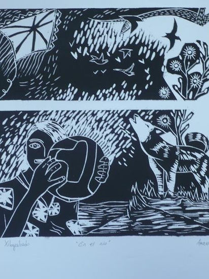 "En el rio" Woodcut