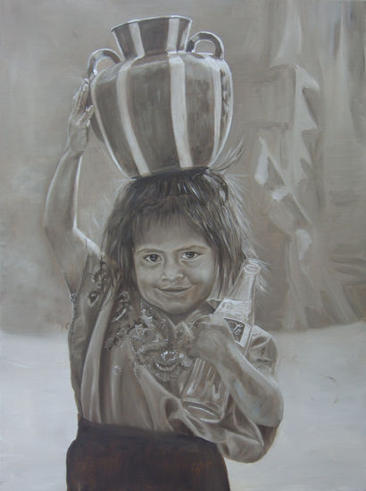 Niña con tinaja Guatemala Oil Canvas Portrait