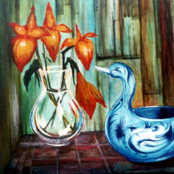 Porcelana azul y flores