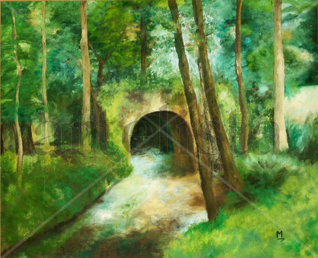 El puente de Pissarro Óleo Tabla Paisaje