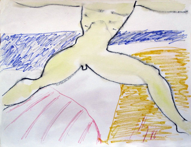 Hombre saltando con los brazos abiertos,(Man jumping with open arms) Watercolour Card Nude Paintings