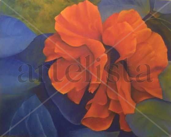 Hibisco naranja Oil Canvas Floral Painting