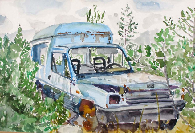 Coche abandonado Watercolour Paper Landscaping