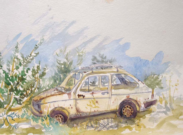 Coche abandonado I Watercolour Paper Landscaping