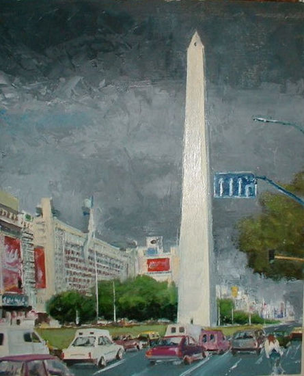 Obelisco Óleo Tabla Paisaje