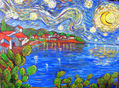 noche estrellada en el lago