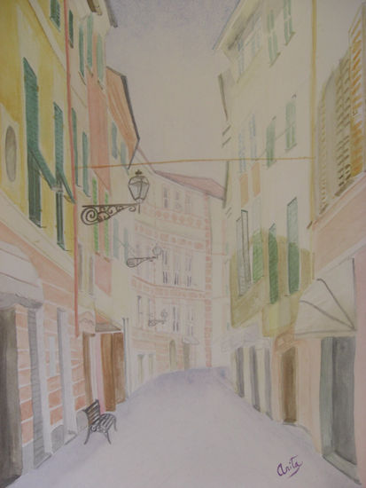 Casco antiguo de Sestri Levante, Genova Watercolour Paper Landscaping