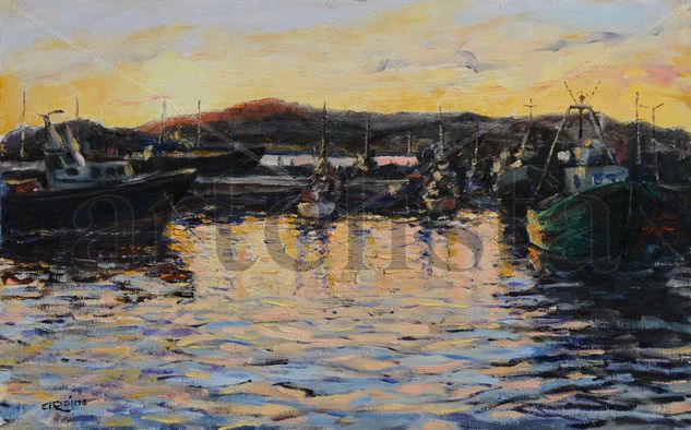 Atardecer en el puerto Oil Others Marine Painting