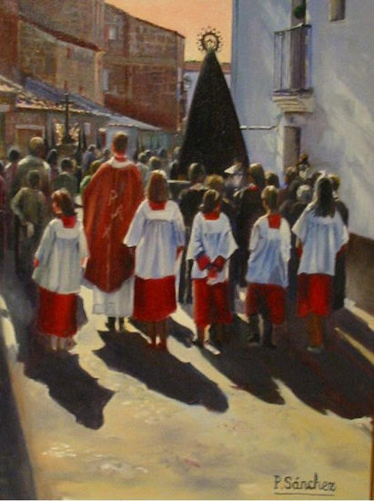 Procesion de San Roque Oil Canvas Landscaping