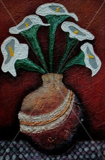 florero con 5 alcatracez Mixed media Panel Still Life Paintings