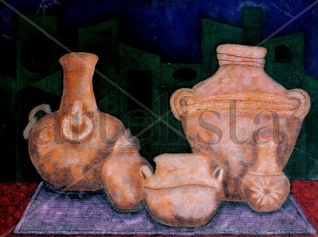 bodegon con arquitectura al fondo Acrylic Canvas Still Life Paintings