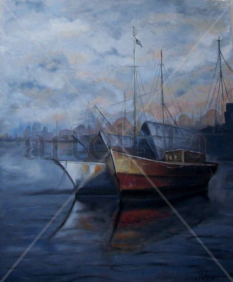 Barcos en el puerto Oil Canvas Landscaping