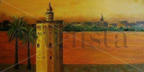 "Sevilla....Puerto de Indias Oil Canvas Landscaping