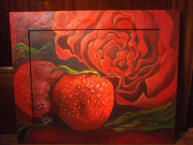 FRUTILLA Y ROSA Oil Canvas Floral Painting