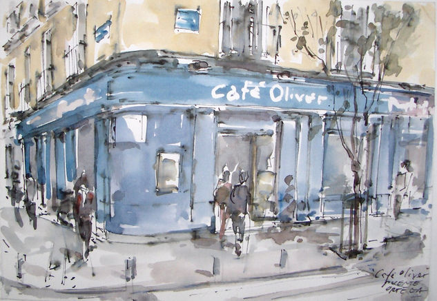 "Café Oliver" Acuarela Papel Otros