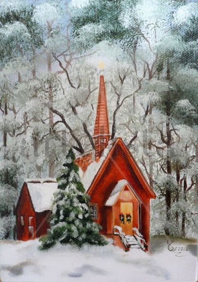 Es tiempo de Navidad.  "IS CHRISTMAS TIME".. Oil Canvas Landscaping