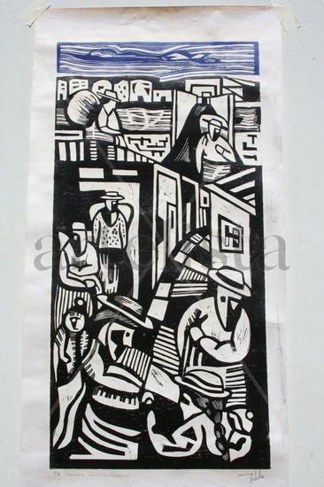 gente de frontera Linocut