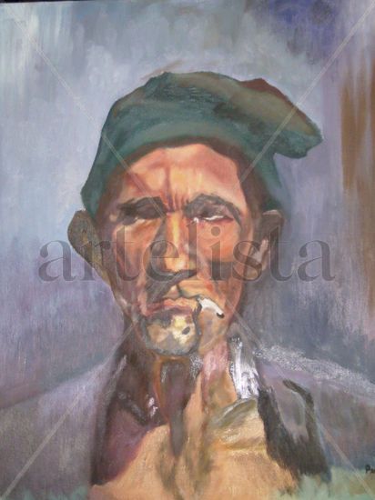 El viejo del cigarrillo Óleo Lienzo Retrato