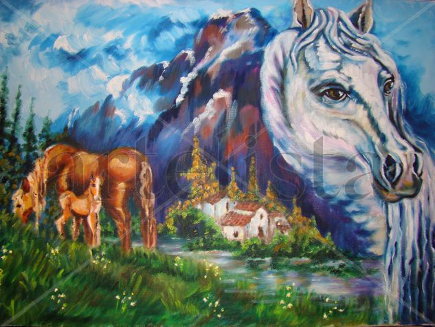 caballos en el campo Oil Canvas Landscaping