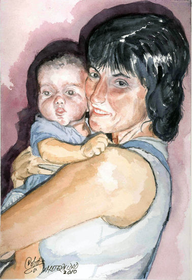 Maternidad 2010 Oil Paper Figure Painting