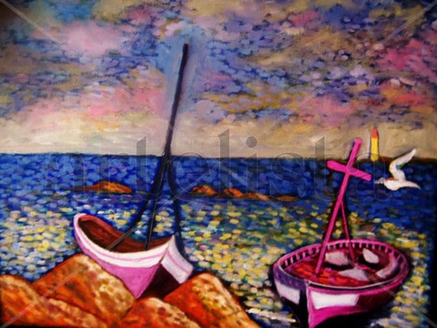 MIS BARCAZAS Oil Canvas Marine Painting