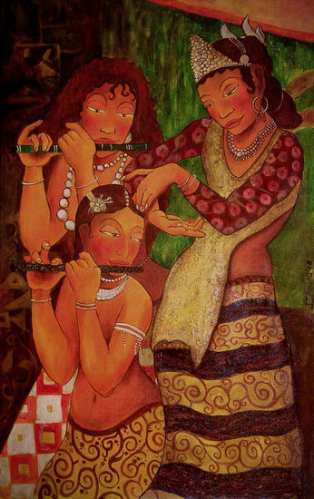 Ajanta II Oil Canvas Figure Painting