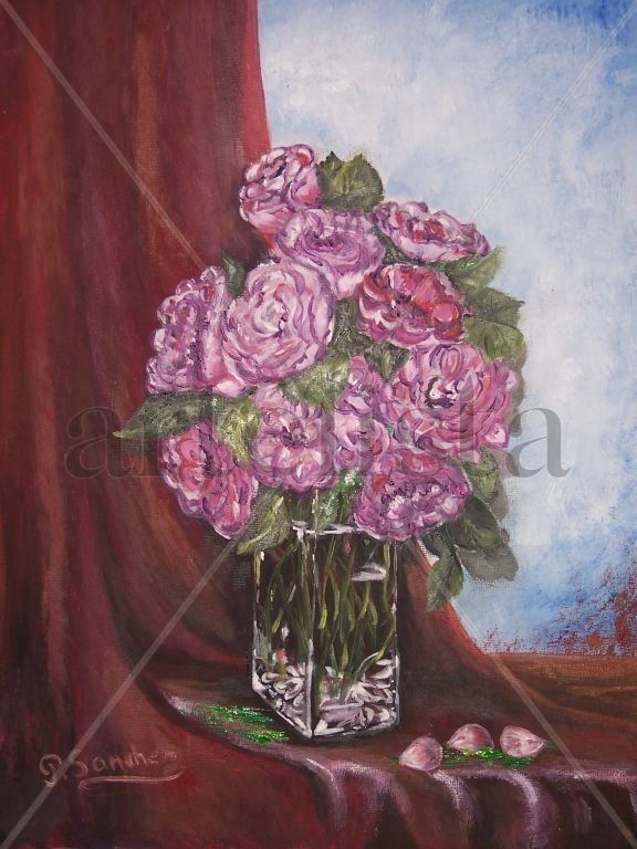 jarrón, rosas