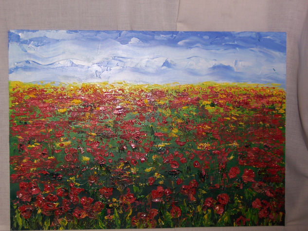 campo de amapolas Oil Panel Landscaping