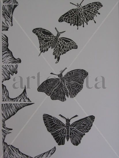 Serie de Mariposas, Vuelos y Tramas Linograbado