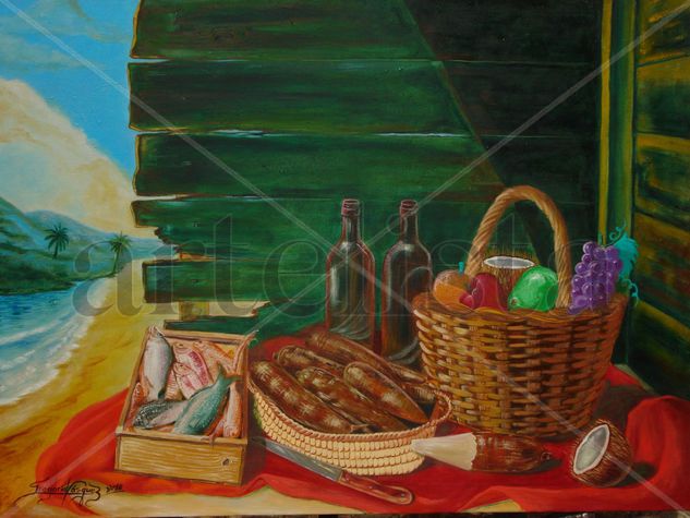 Yuca Con Pescado Oil Canvas Still Life Paintings