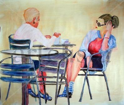 en la terraza Acrylic Canvas Figure Painting