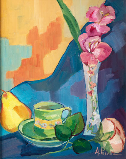 CAFE ENTRE FLORES Oil Canvas