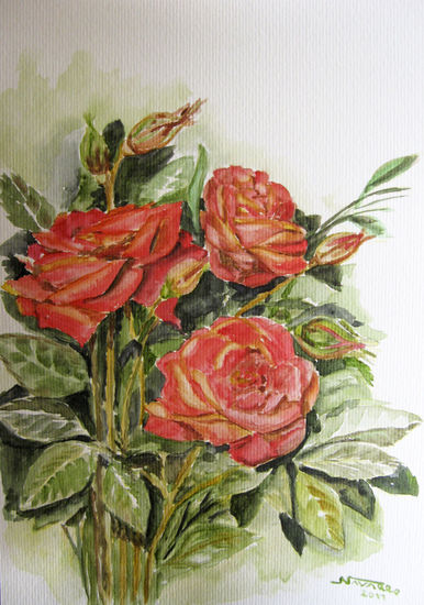 "Rosas" Acuarela Papel Floral