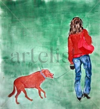 paseando al perro Acrylic Canvas Figure Painting