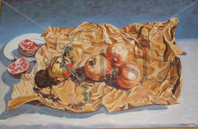 GRANADAS DE MURCIA sobre papel arrugado Oil Canvas Still Life Paintings