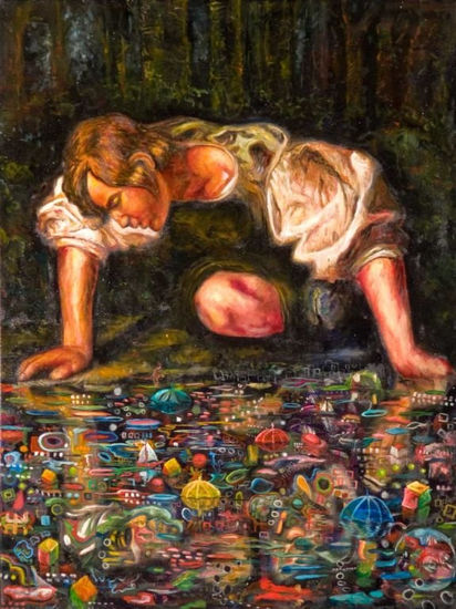 Pintura o el goce del idiota o Narciso o autorretrato - Oleo- 90x120 cm Óleo Lienzo Otros