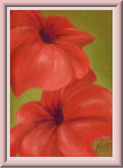 Flores rojas Pastel Paper Floral Painting