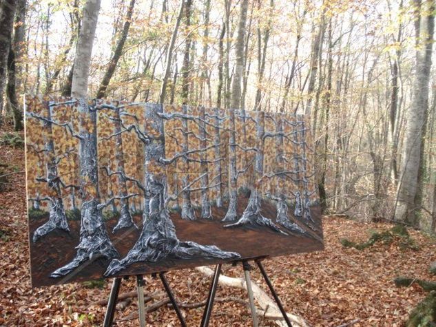 Fageda al novembre. Hayedo en noviembre. Acrílico Tabla Paisaje