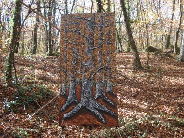 Fageda al novembre. Hayedo en noviembre. Acrílico Tabla Paisaje