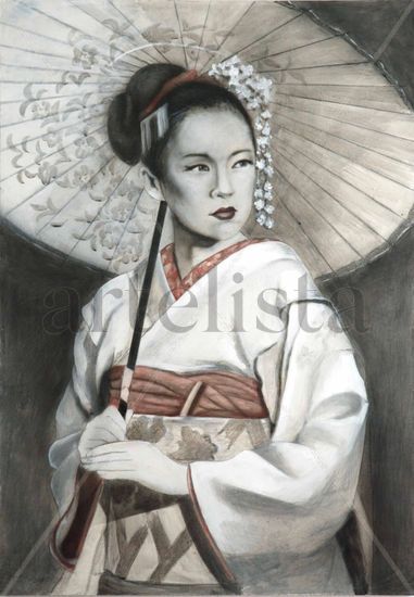 GEISHA Mixed media Panel Figure Painting