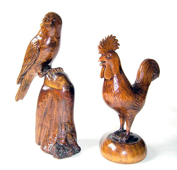 Gallo y pájaro Talla Muebles y Objetos de Madera