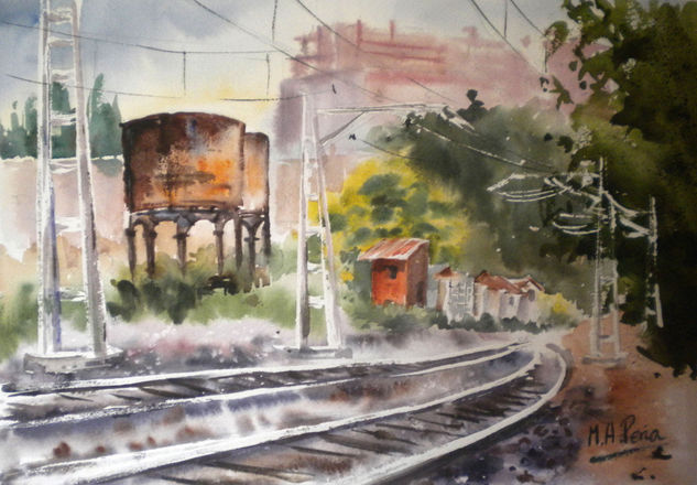 Las  vías de la estación Watercolour Paper Landscaping